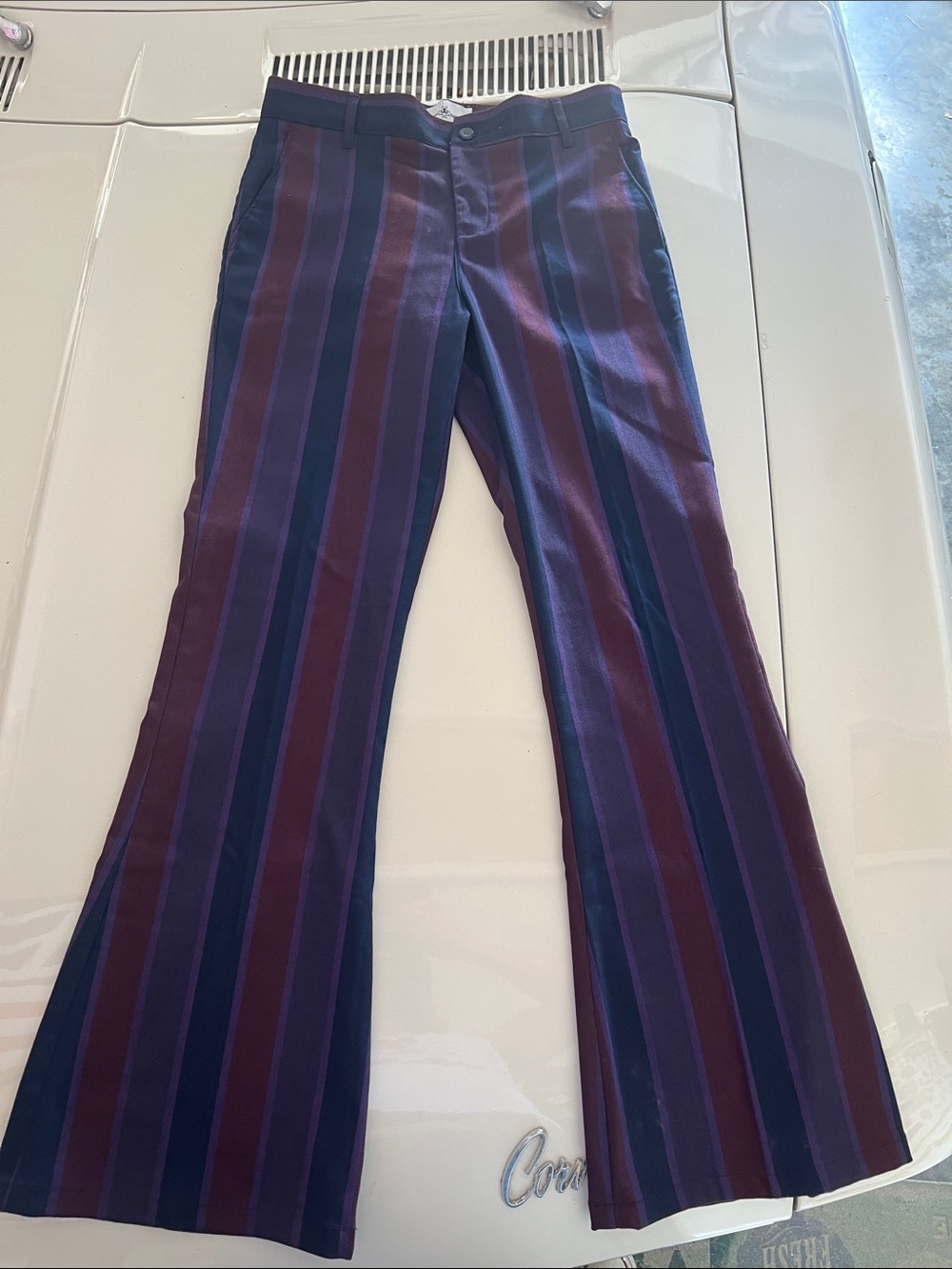 Discontinued Madcap England Shades Of Purple Polyester Mens’ Striped Flares 30R